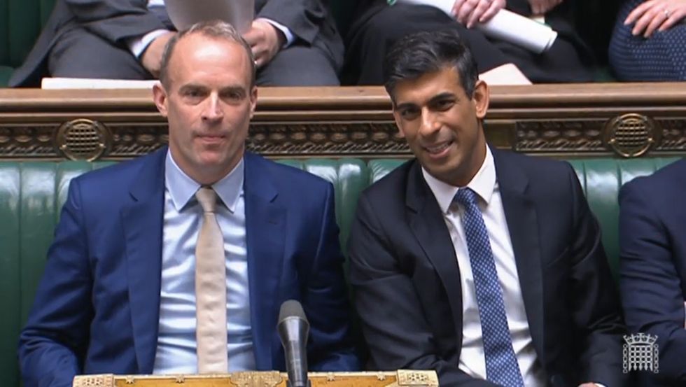 Deputy Prime Minister Dominic Raab and Chancellor of the Exchequer Rishi Sunak listen as Deputy Labour Leader Angela Rayner speaks during Prime Minister's Questions in the House of Commons, London.