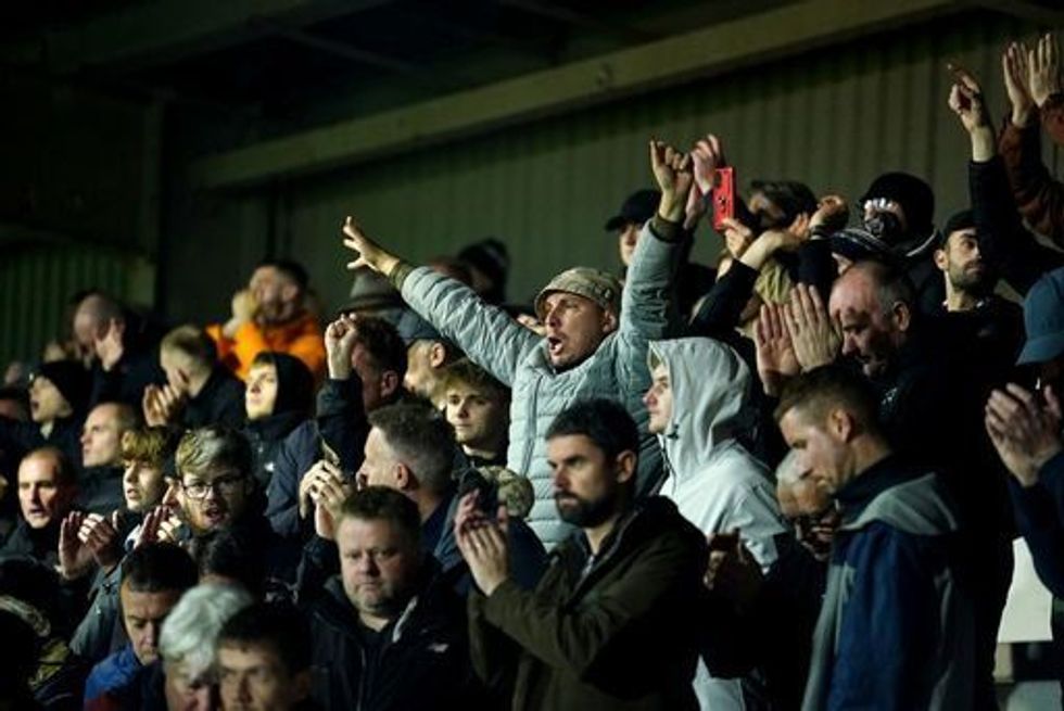 Derby County fans during the Sky Bet League One match at the Mazuma Stadium, Morecambe. Picture date: Tuesday November 1, 2022.