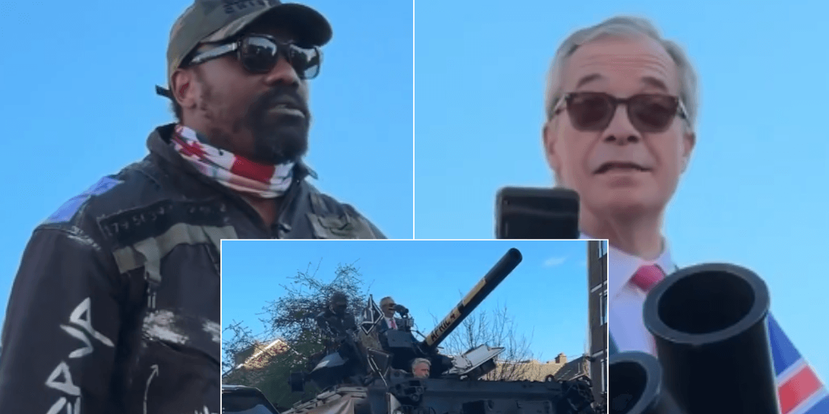 Derek Chisora and Nigel Farage display Union Jacks aboard tank ahead of blockbuster Deontay Wilder clash Derek Chisora and Nigel Farage display Union Jacks aboard tank ahead of blockbuster Deontay Wilder clash