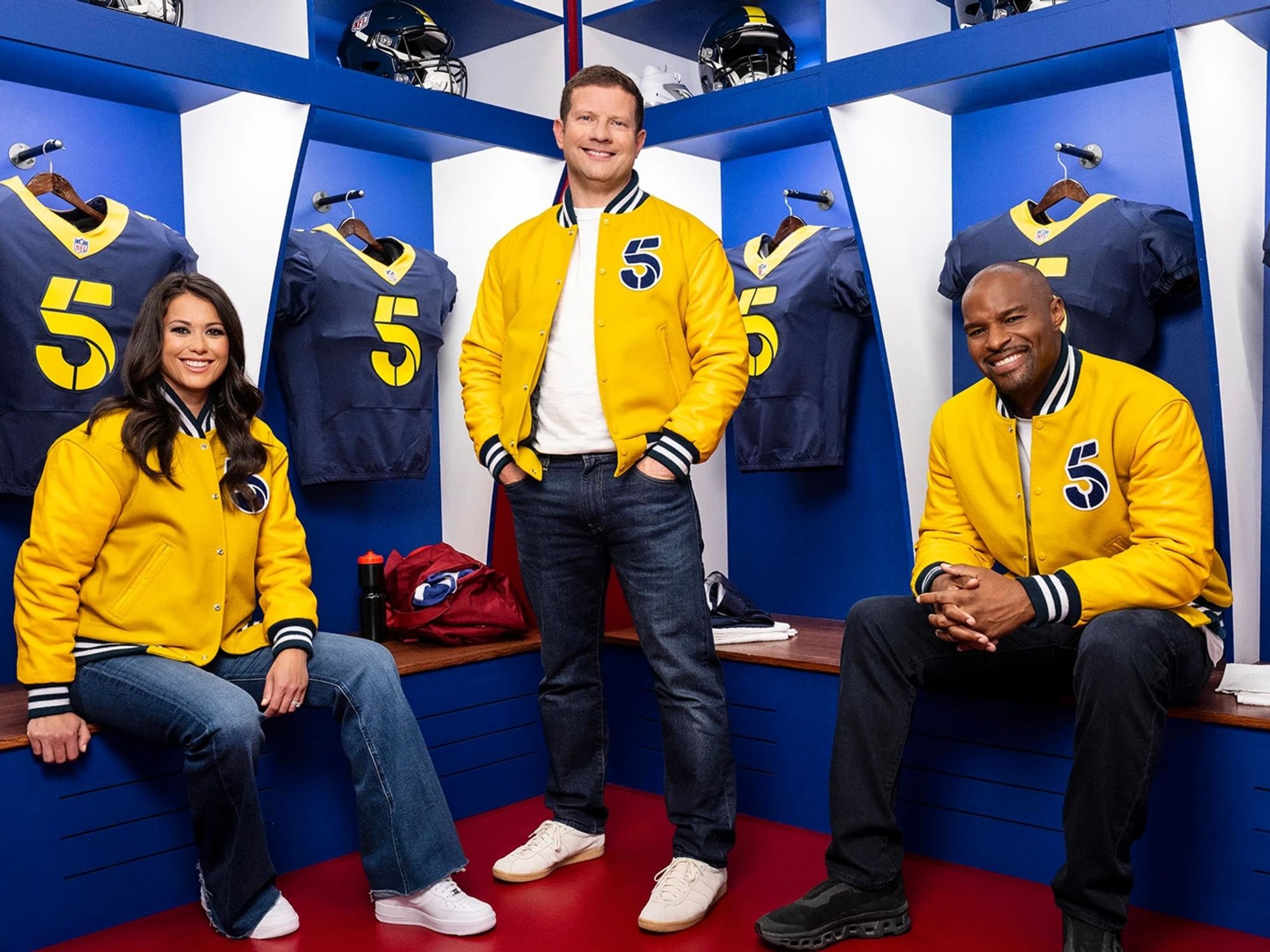 Dermot O'Leary, Sam Quek, and Osi Umenyiora pictured