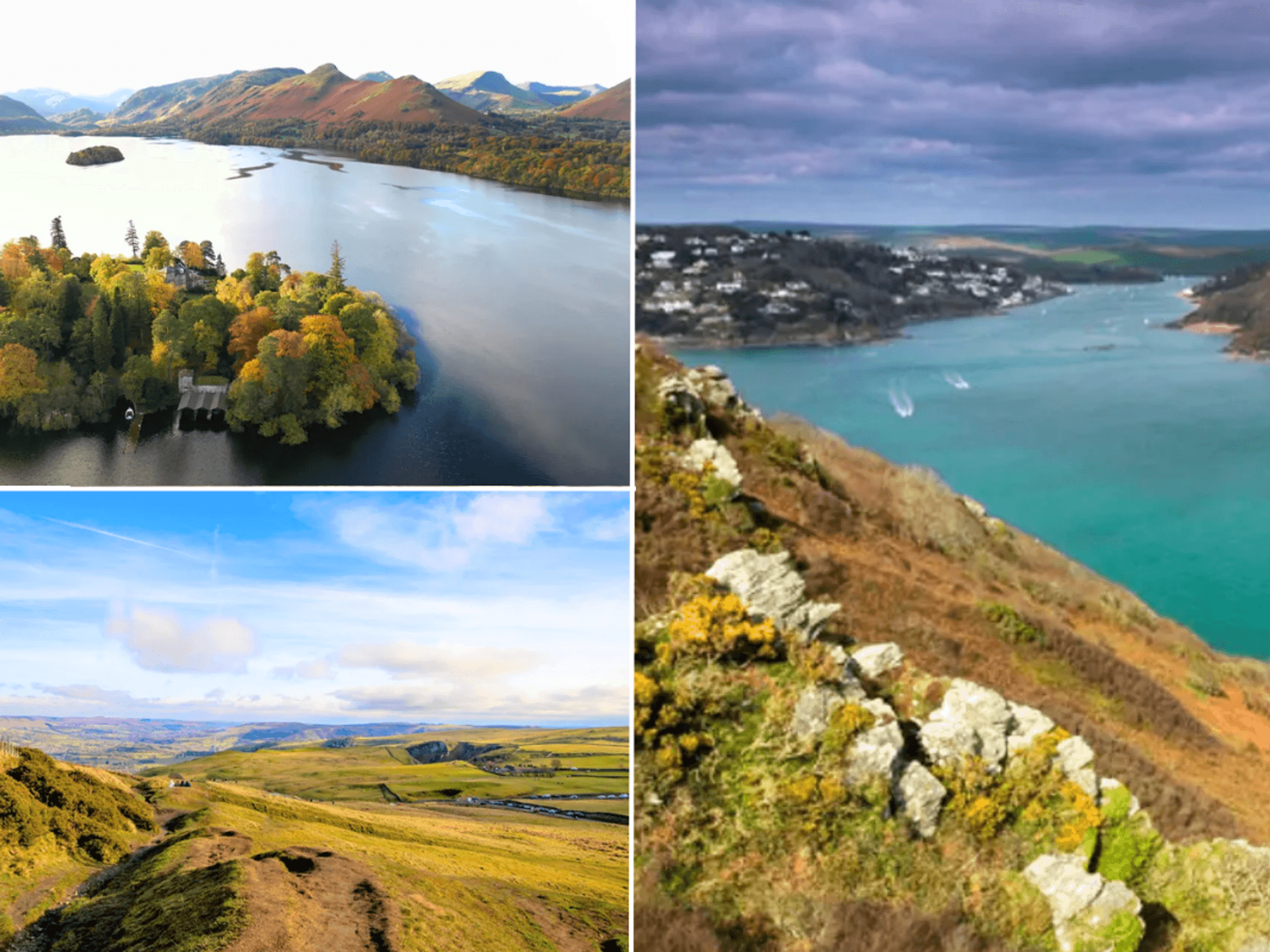 Derwentwater, near Keswick in Cumbria / Mountains in Yorkshire / Salcombe Regis Devon