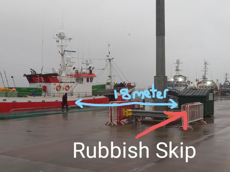 Despite berthing 18 meters from a skip, this EU vessel did not unload any rubbish after nine day's fishing with 14 crew onboard
