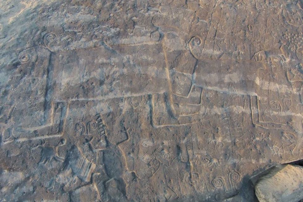 Detail of rock art on Picure Island, Venezuela