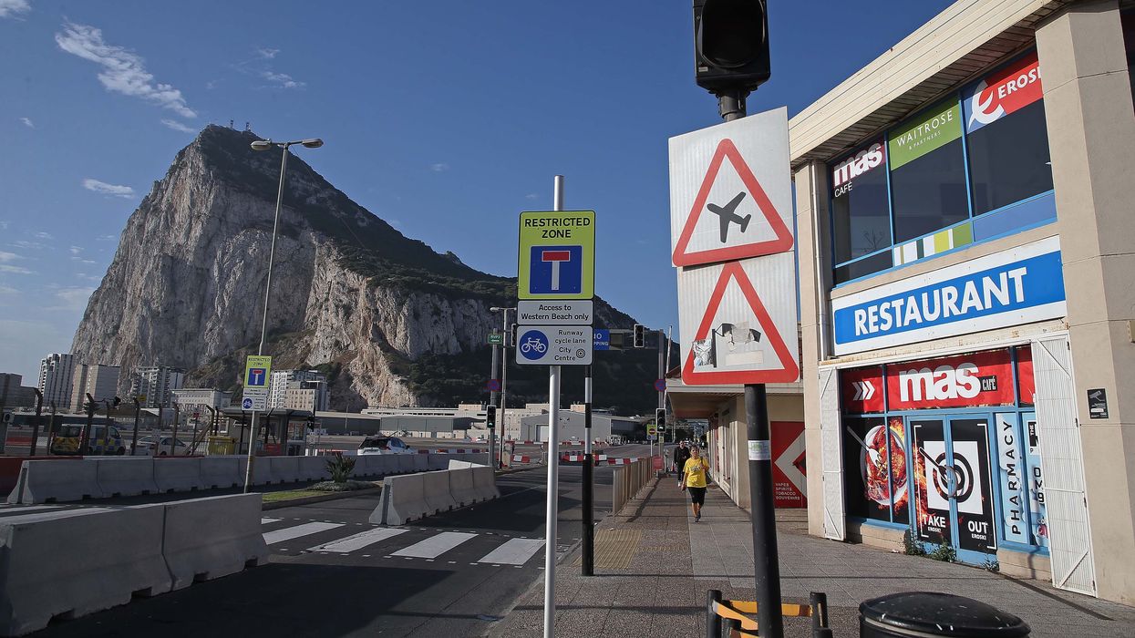Detail of the traffic signs indicating the arrival of the runway at Gibraltar International Airport