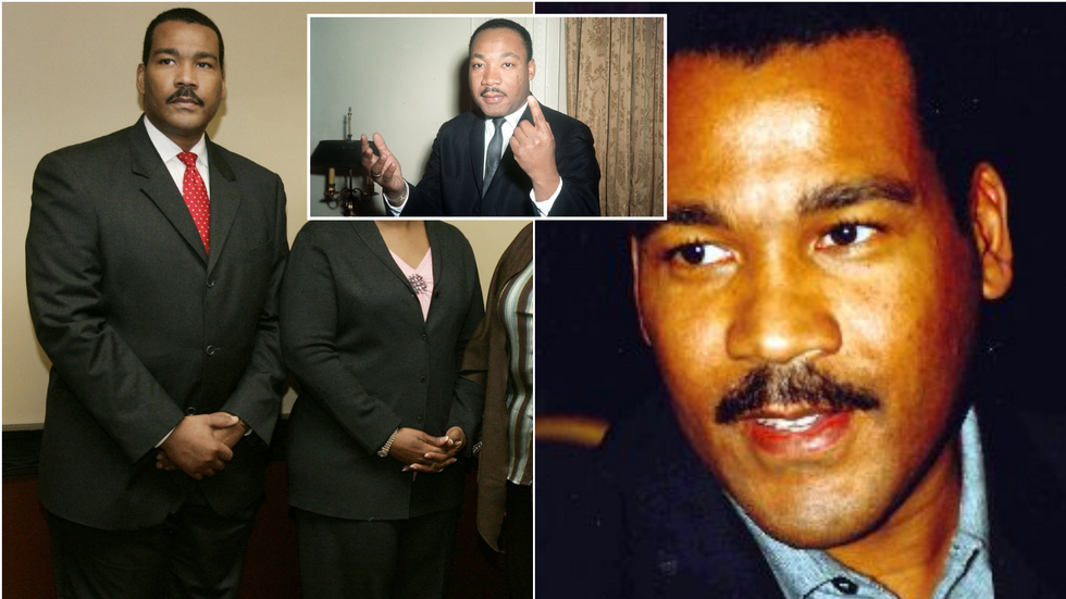 Dexter Scott King with inset of Martin Luther King Jr