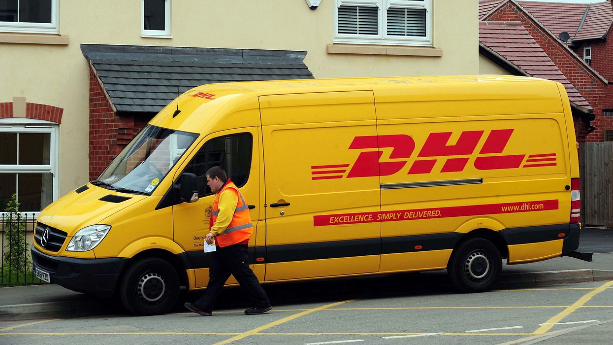 DHL driver and van (stock footage)