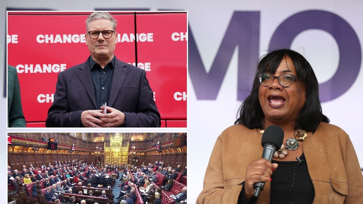 Diane Abbott with insets of Keir Starmer and the House of Lords