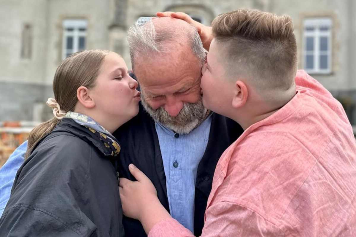 Dick Strawbridge and his two youngest children, Arthur and Dorothy