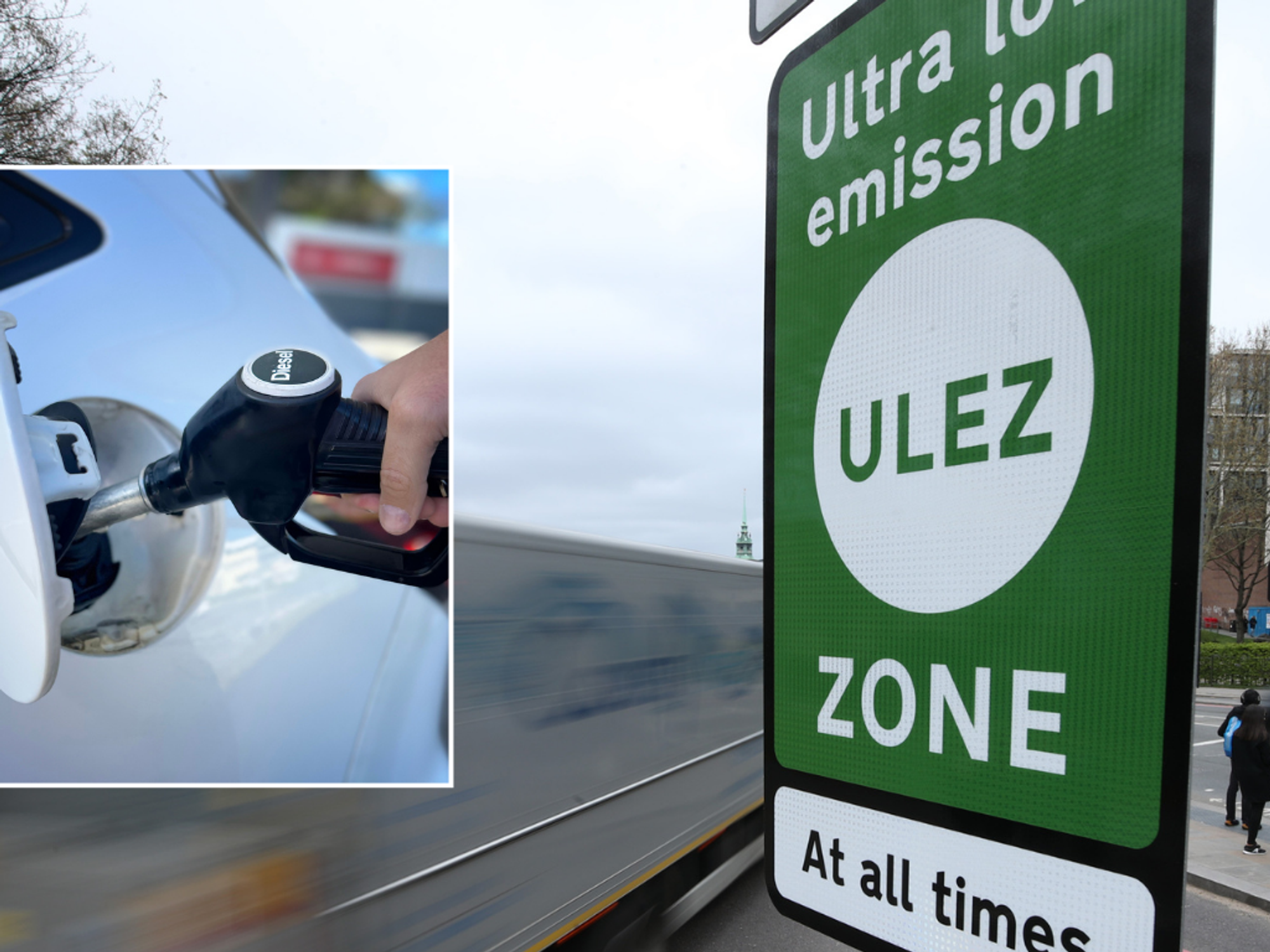 Diesel car and Ulez sign