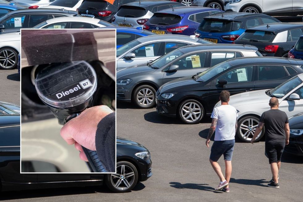 Diesel pump and a car sales forecourt