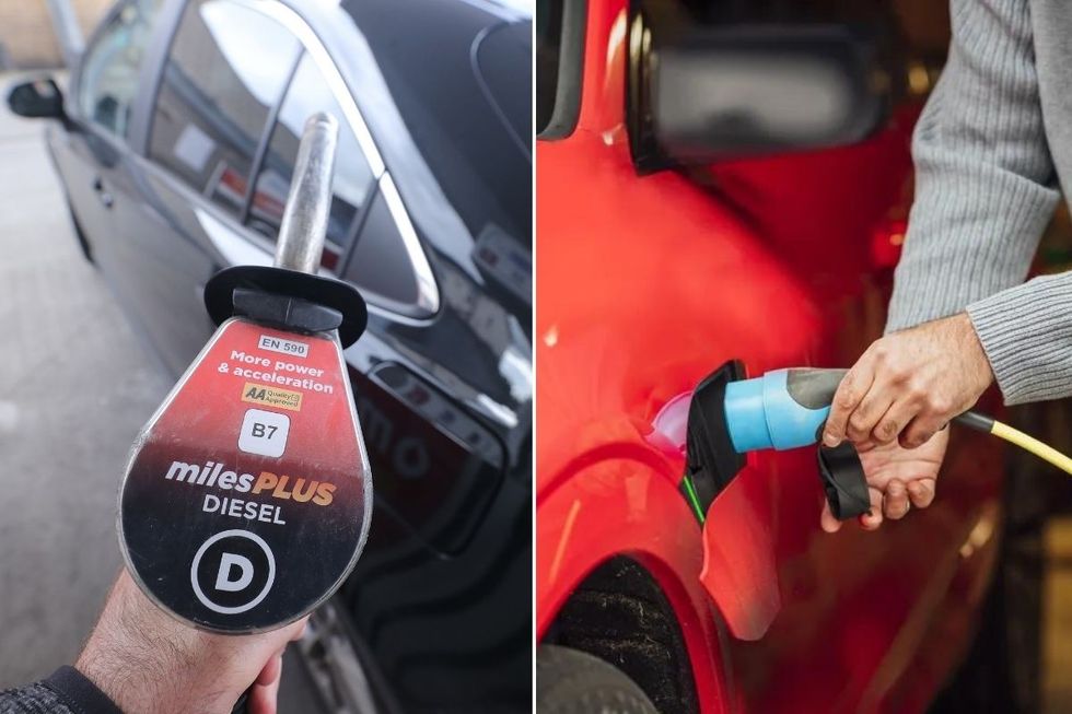 Diesel pump and an electric car charging