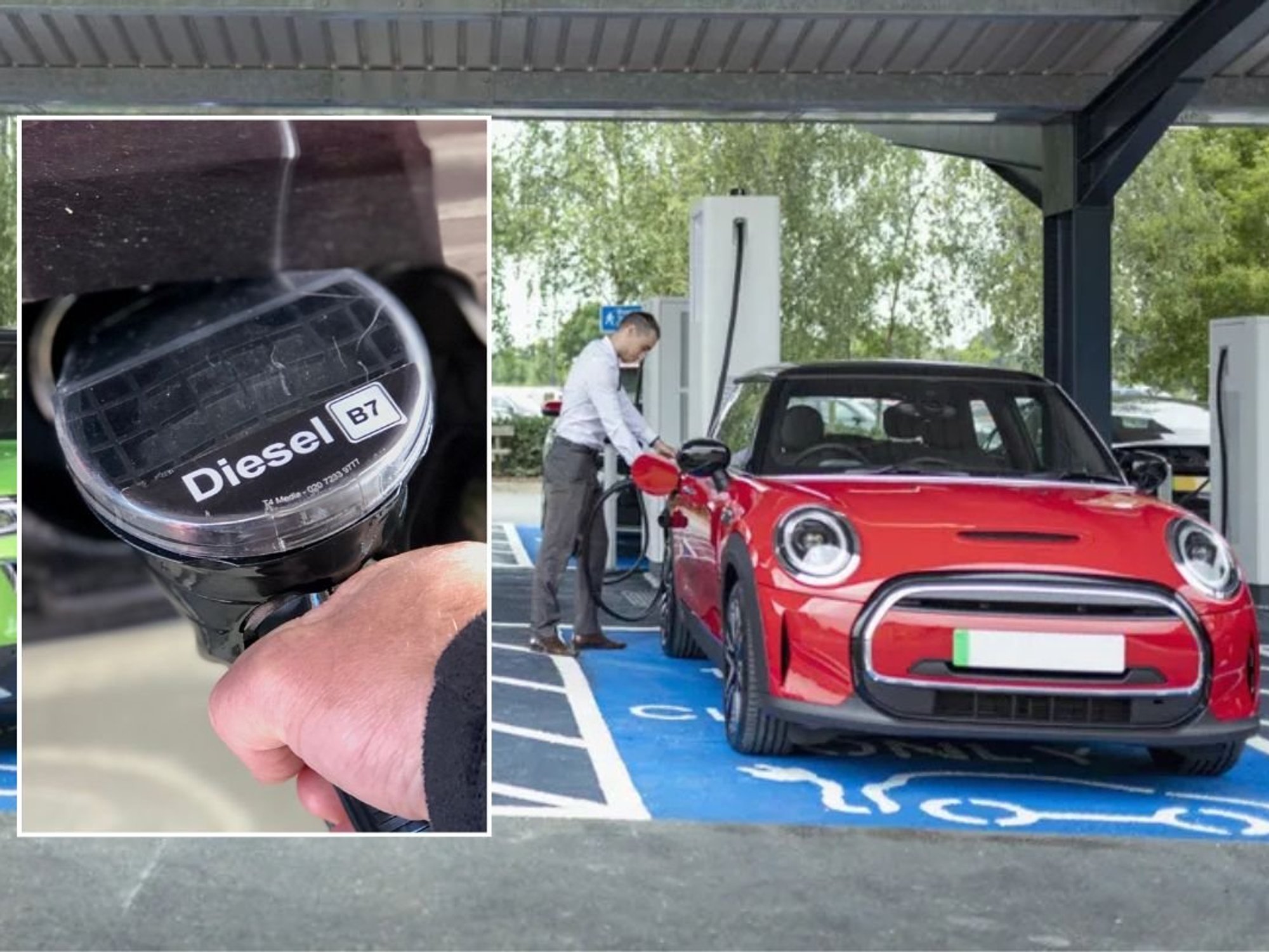 Diesel pump and an electric car charging