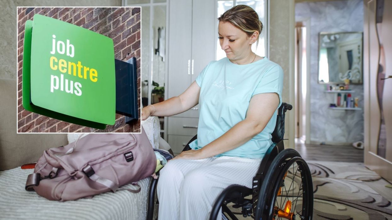 Disabled person and a job centre plus sign