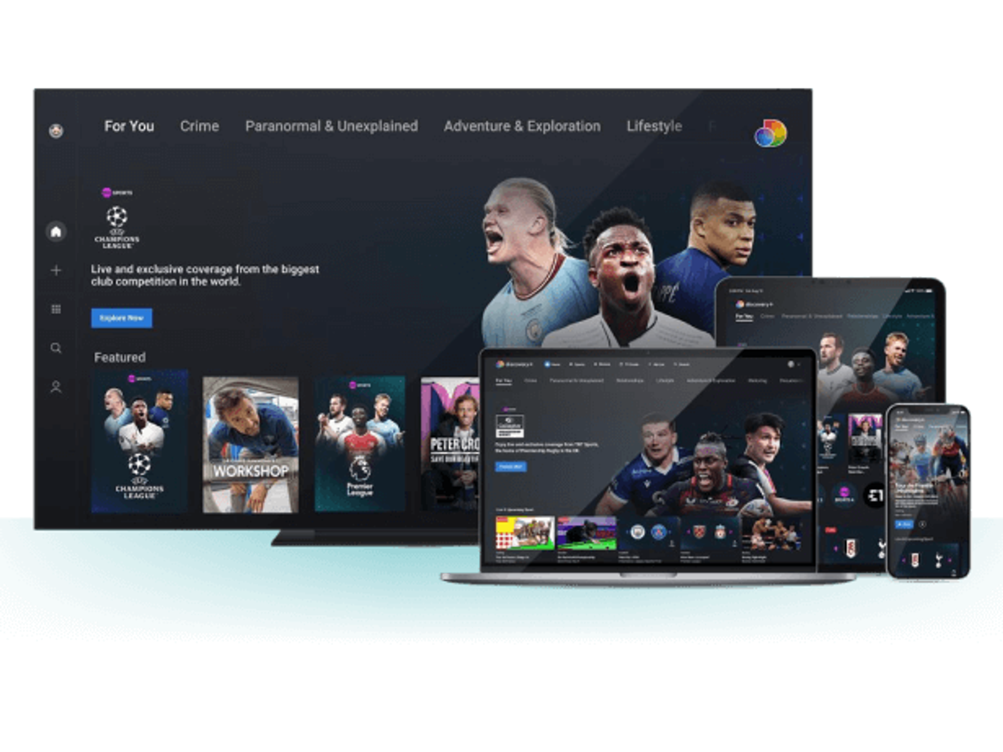 Discovery+ app displayed on a range of devices
