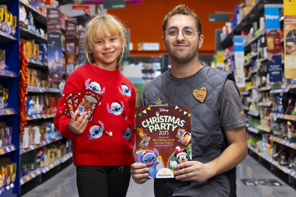 Disney x Morrisons: Staff member and child with Disney products