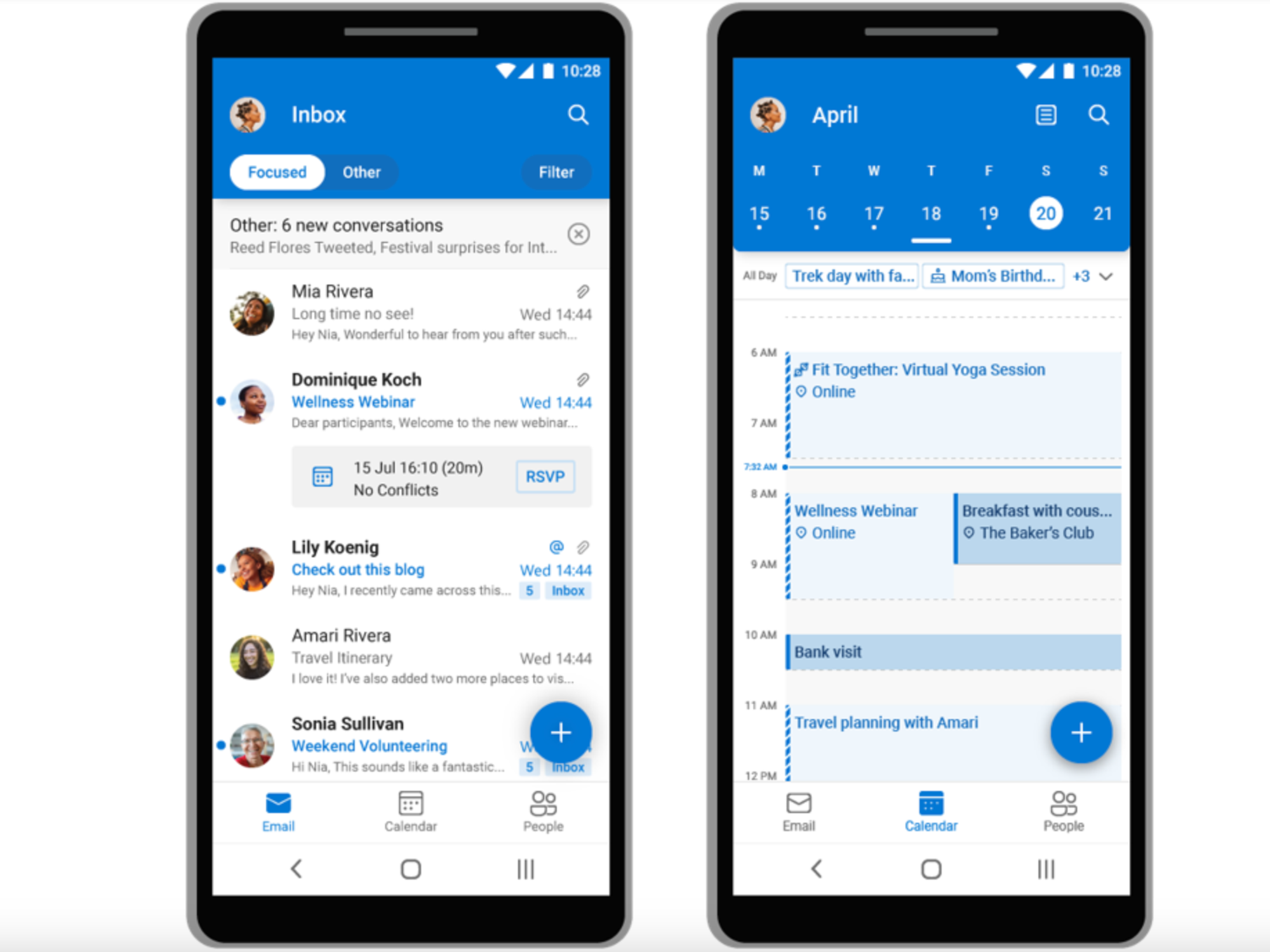 Display of Microsoft Outlook Lite opened on Android device