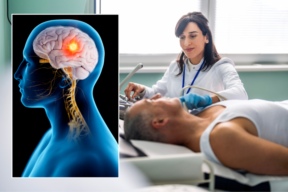 Doctor and patient getting a test; head and neck cancer illustration