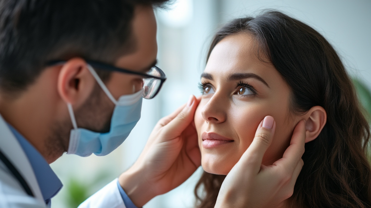 Doctor examining his patient's face