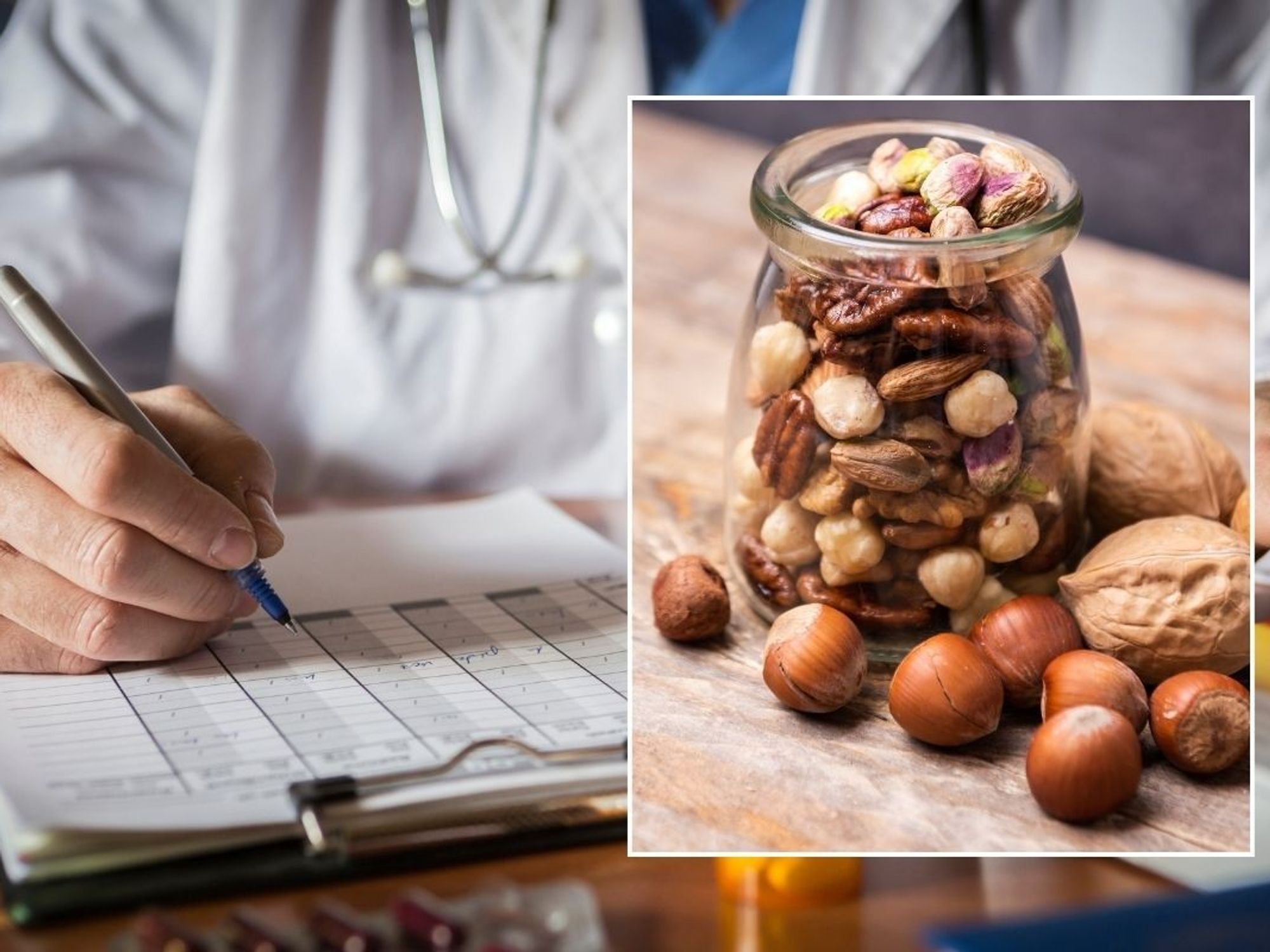 doctor taking notes and nuts