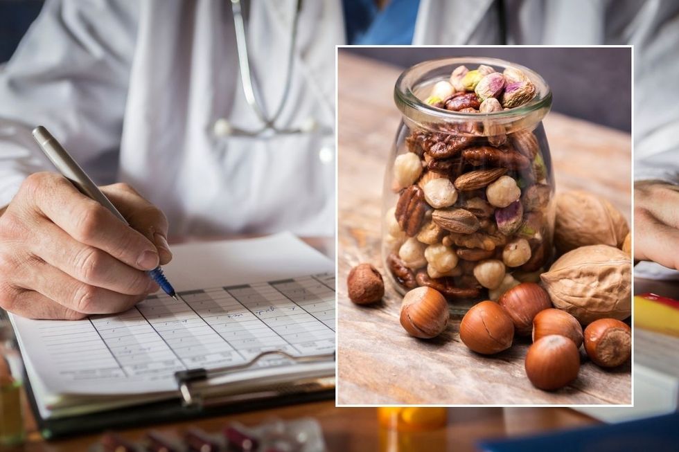 Doctor taking notes and nuts