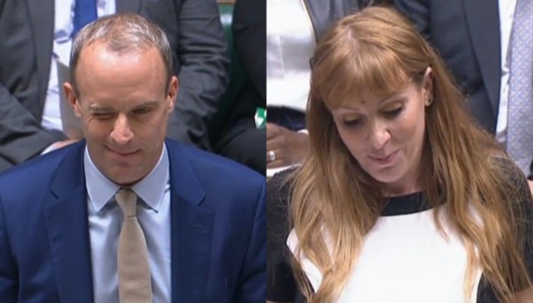 Dominic Raab winking at Angela Rayner