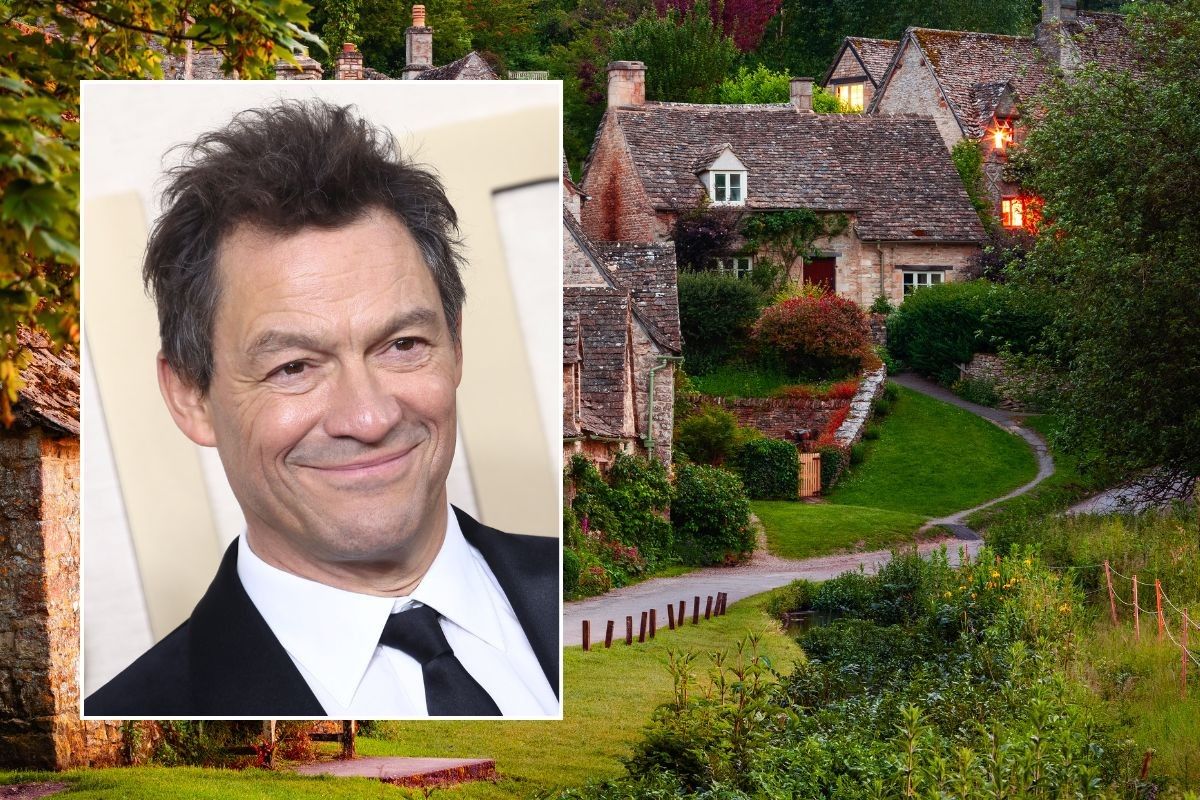 Dominic West headshot and stock image of Cotswolds