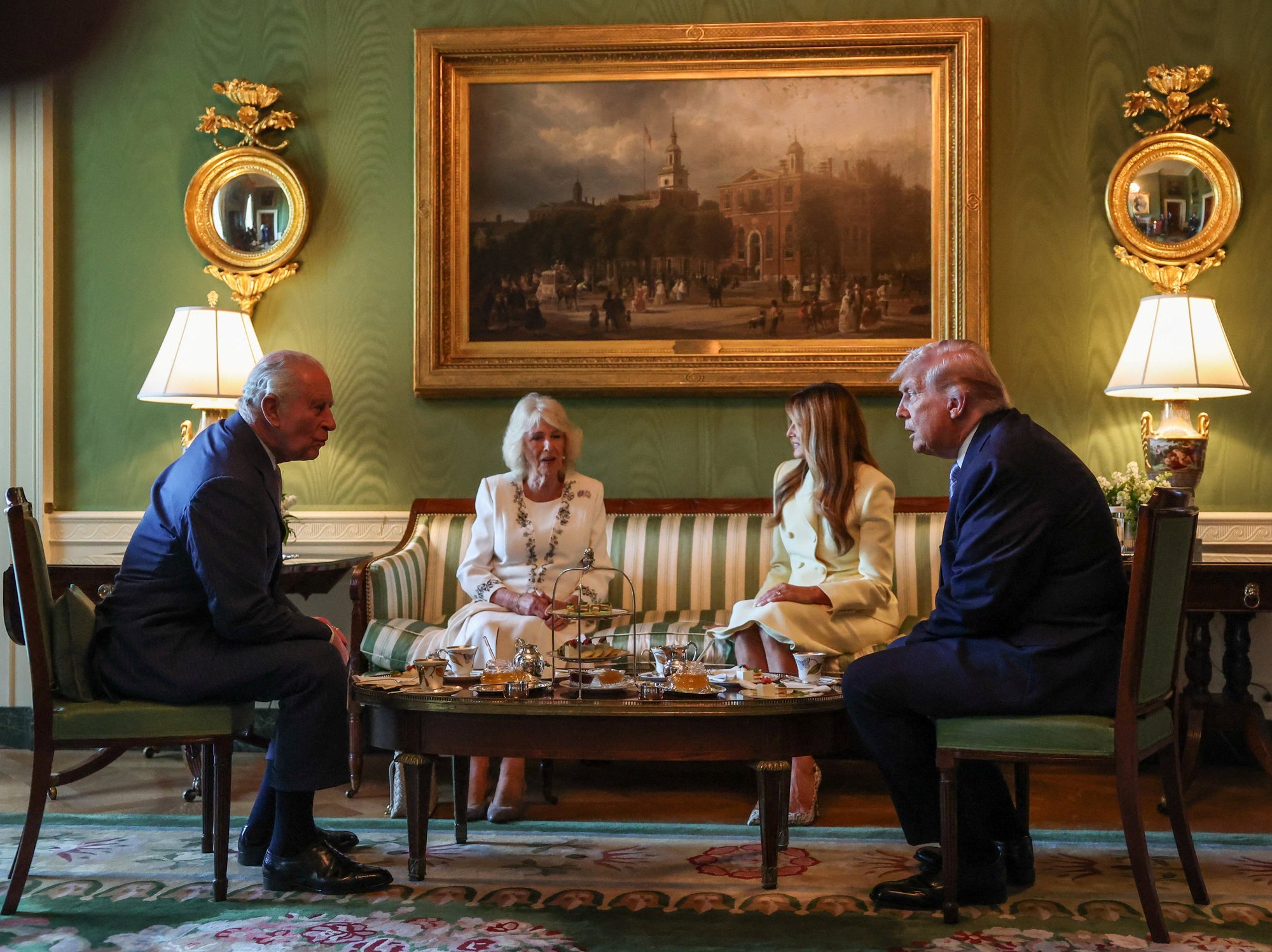 Donald Trump and first lady Melania Trump host Britain's King Charles and Queen Camilla for afternoon tea