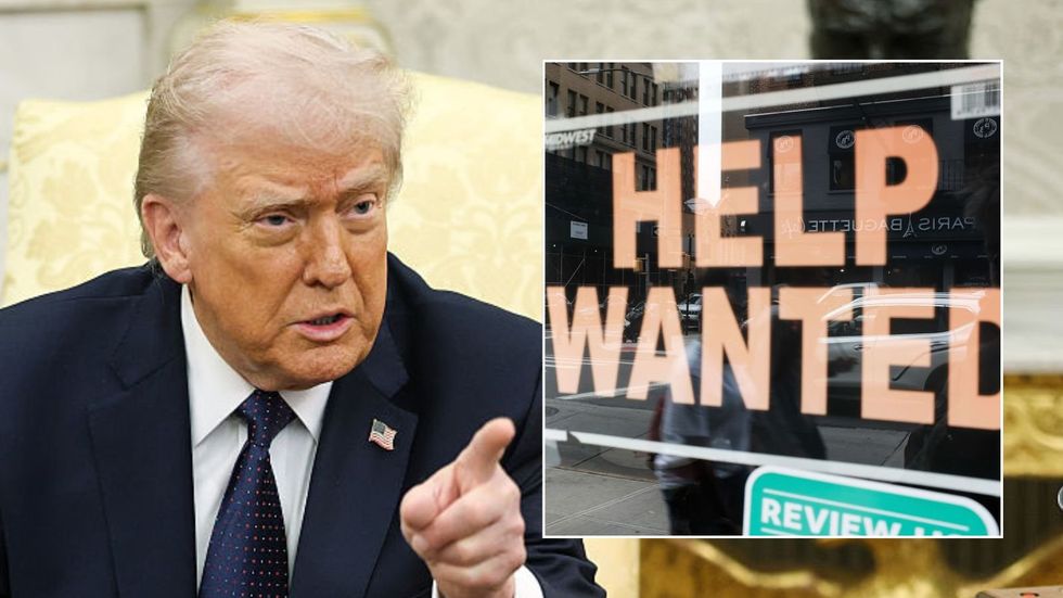 Donald Trump and job advertisement sign