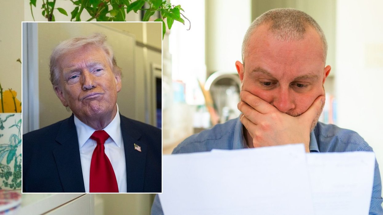 Donald Trump and man looking at bill