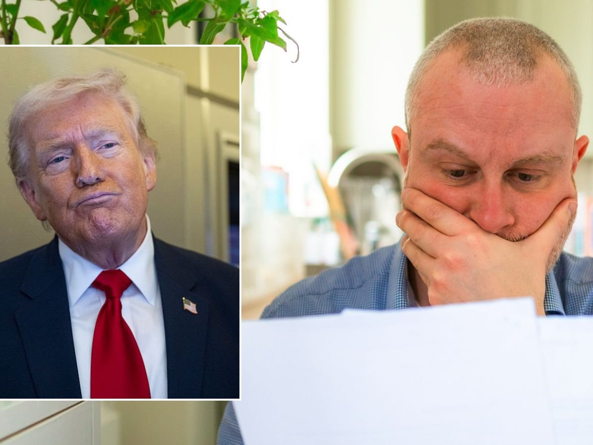 Donald Trump and man looking at bill