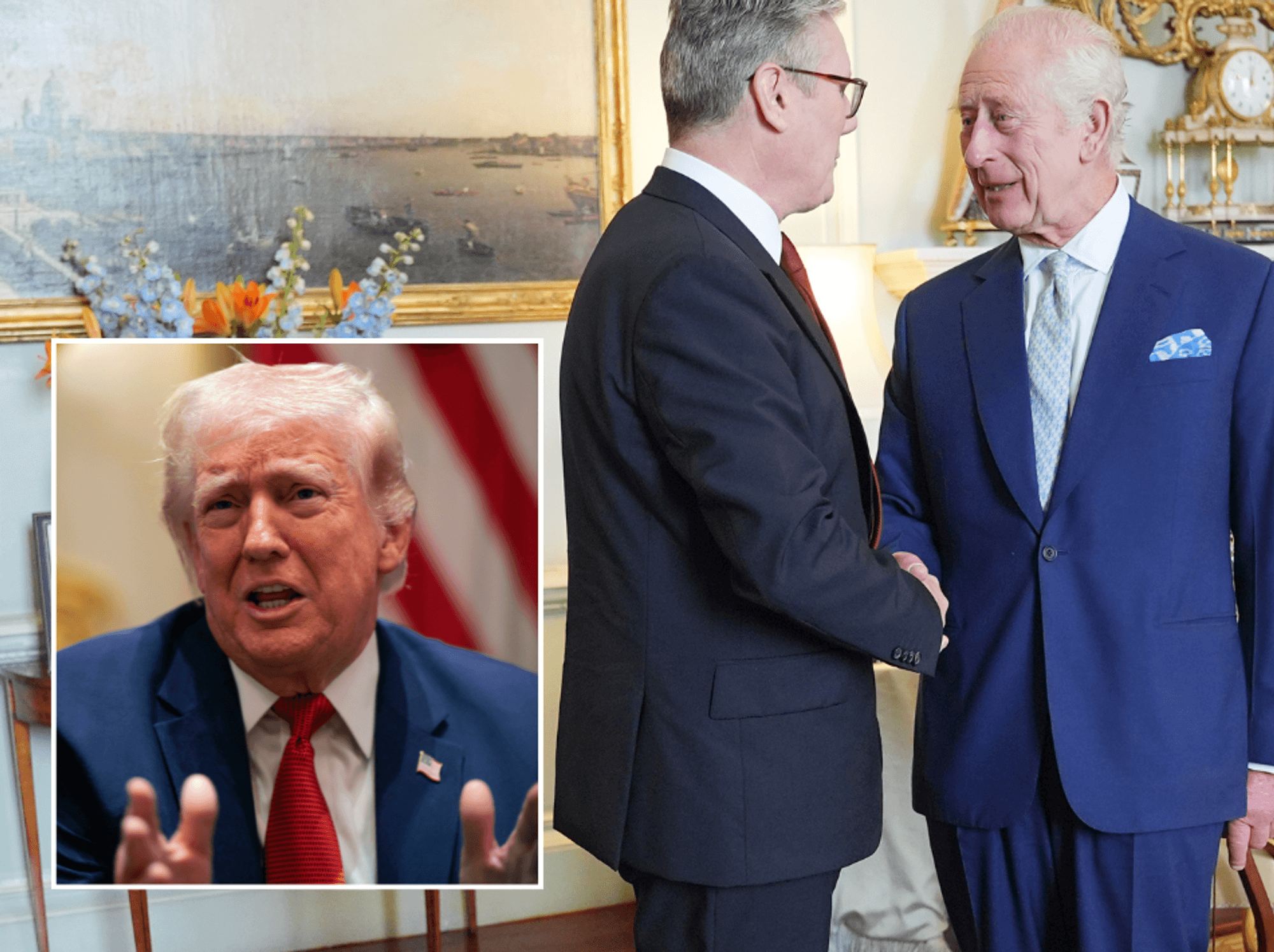 Donald Trump, King Charles and Keir Starmer