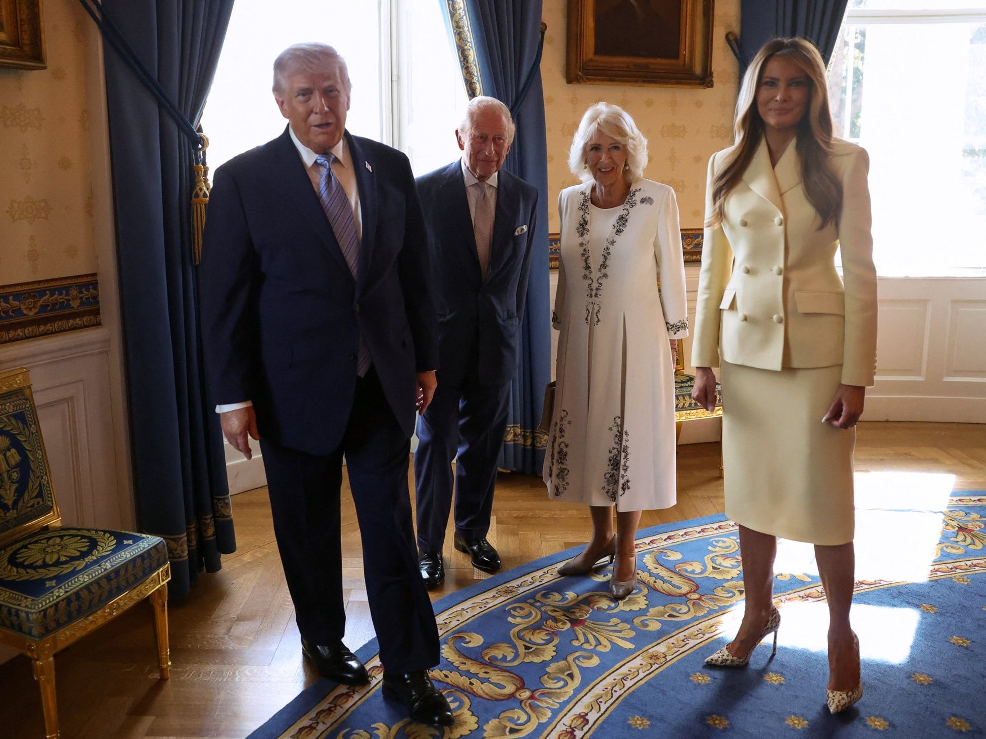 Donald Trump, King Charles, Queen Camilla and Melania Trump