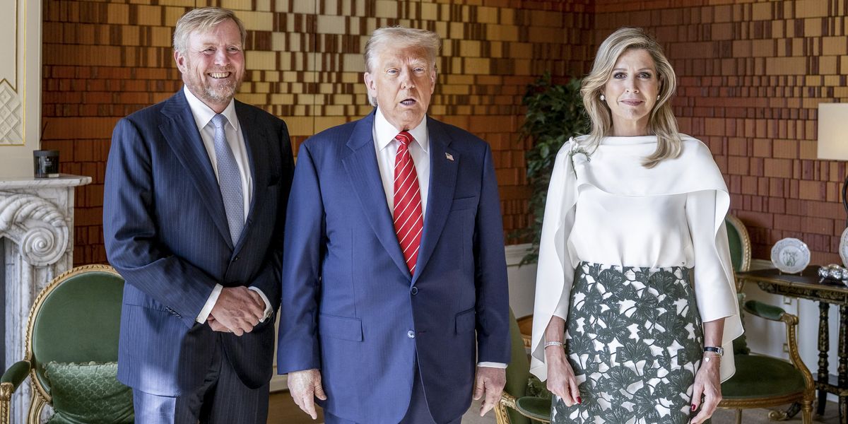 NextImg:Queen Maxima appears to mimic Trump with cheeky gesture while stood side-by-side with US leader