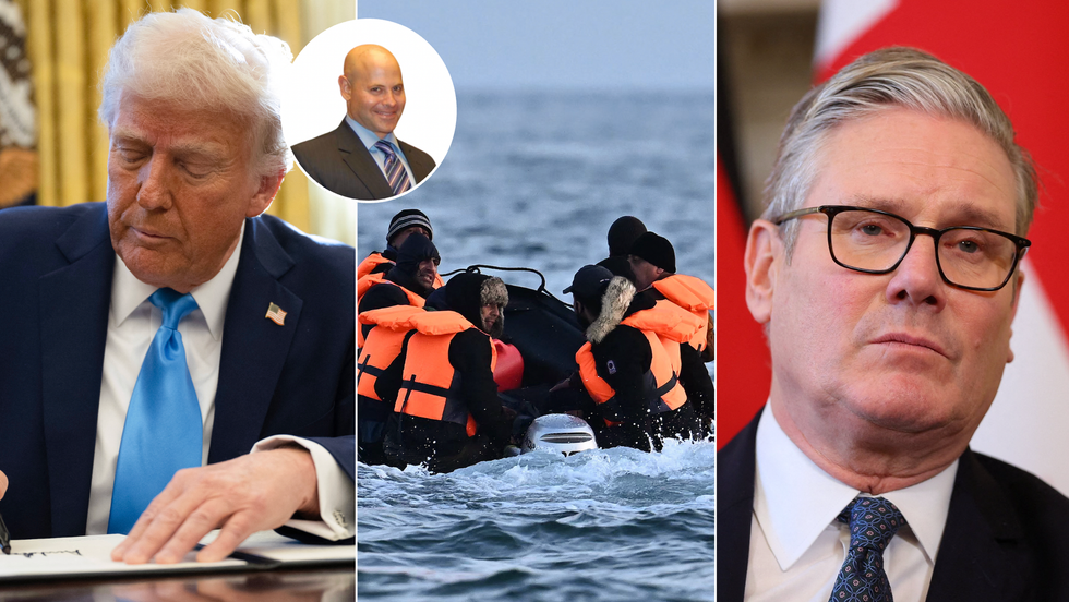 Donald Trump (left), small boat arrivals (middle), Keir Starmer (right)