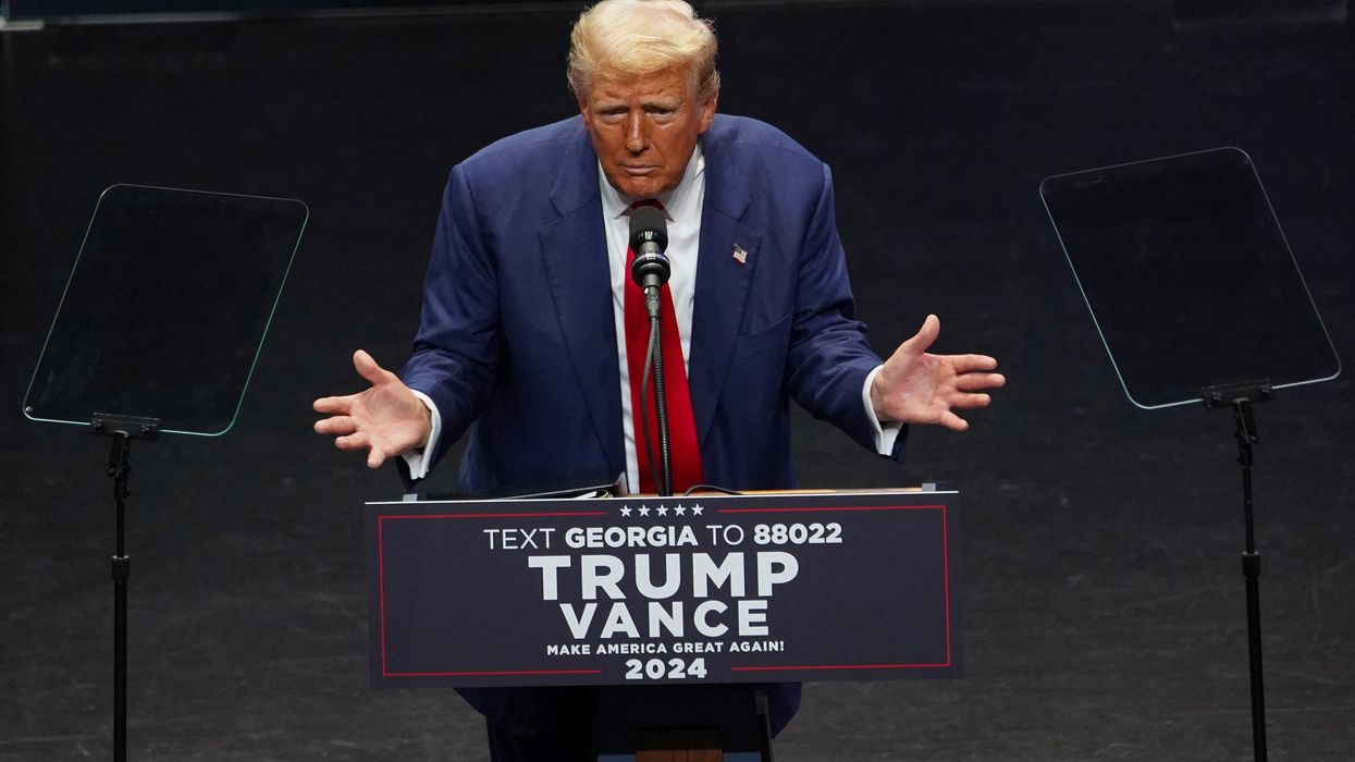 Donald Trump makes a campaign speech at the Johnny Mercer Theatre Civic Center in Savannah, Georgia