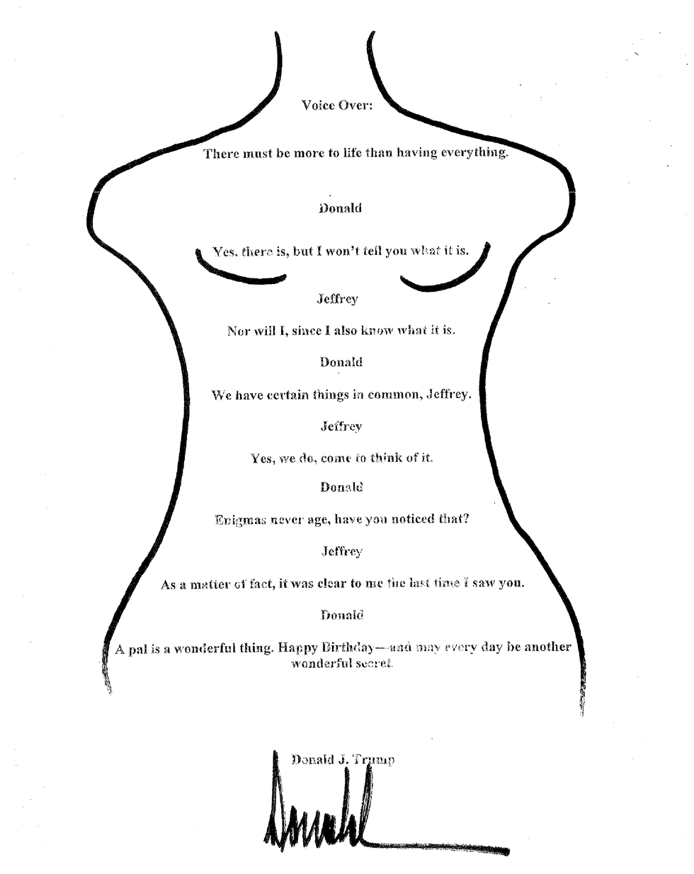 Donald Trump's alleged birthday note to Jeffrey Epstein