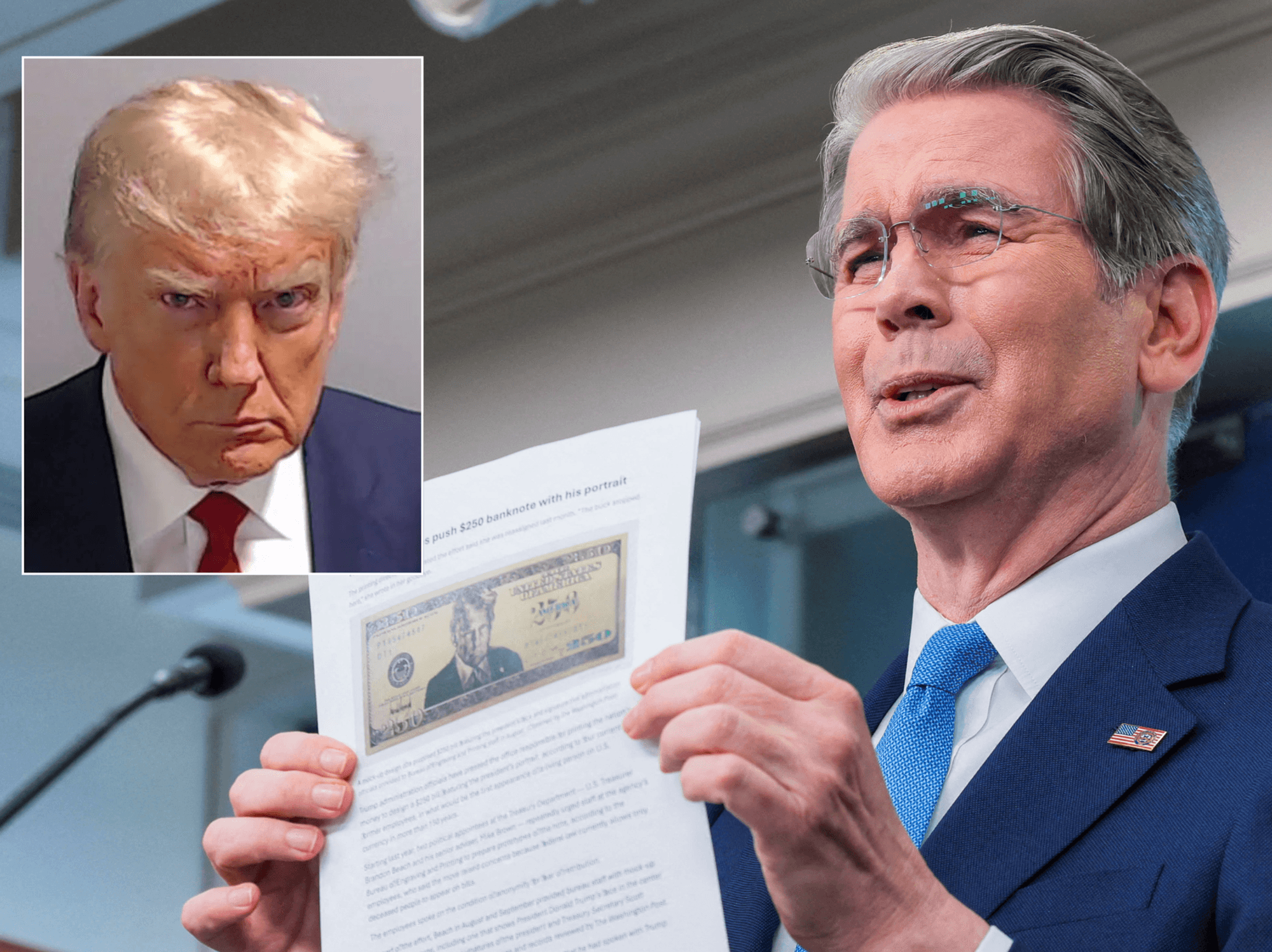 Donald Trump's Fulton County jail mugshot and Treasury Secretary Scott Bessent