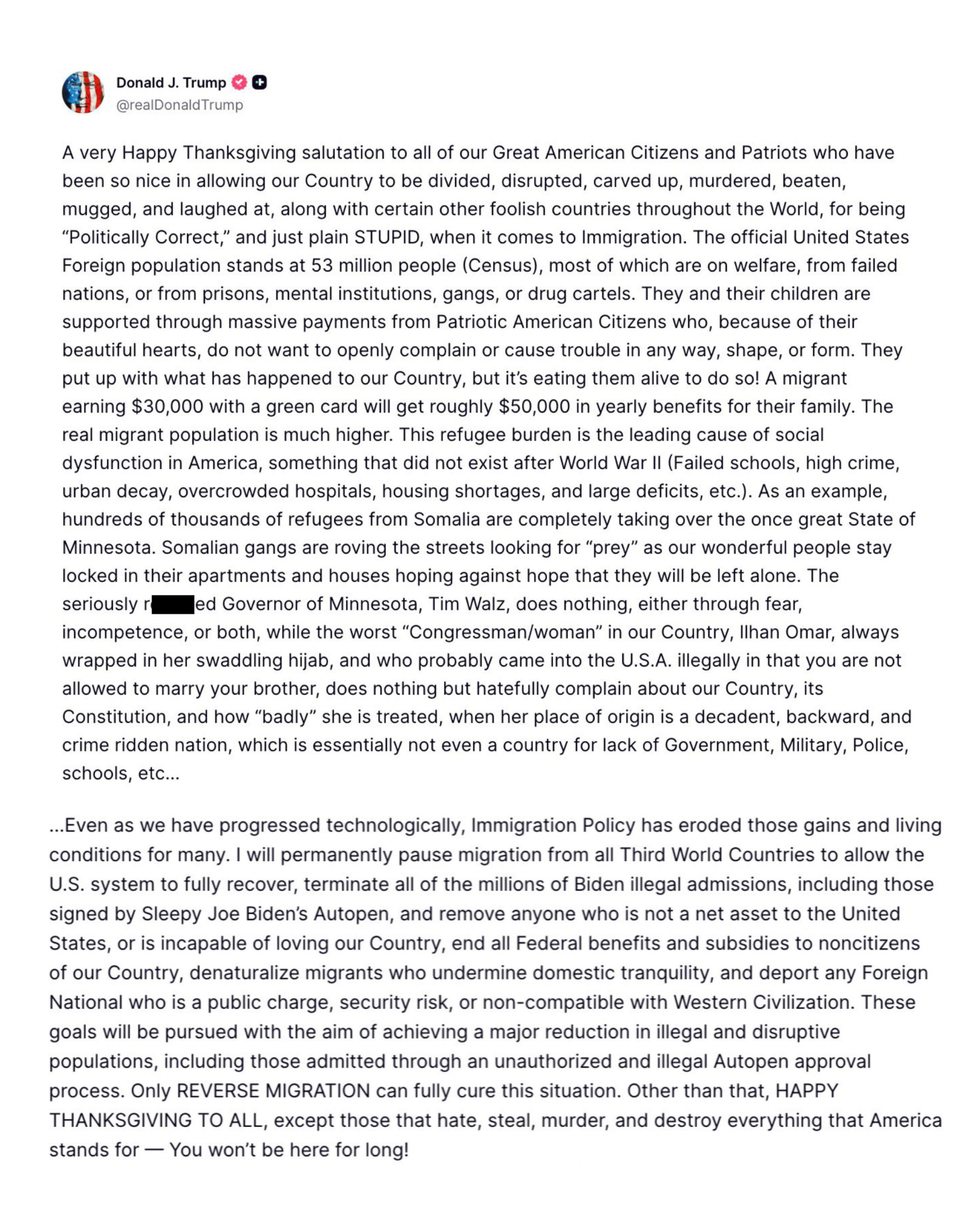 Donald Trump's Thanksgiving message