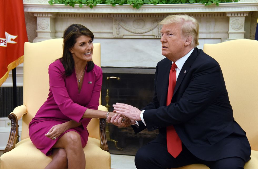Donald Trump shakes hands with Nikki Haley
