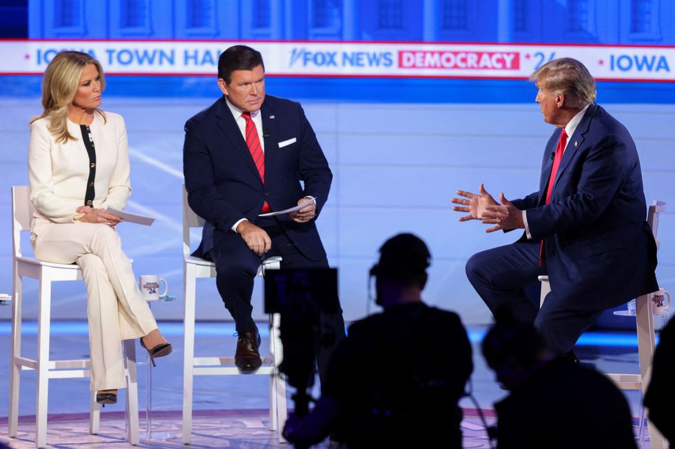 Donald Trump speaking at a Fox News town hall in Iowa