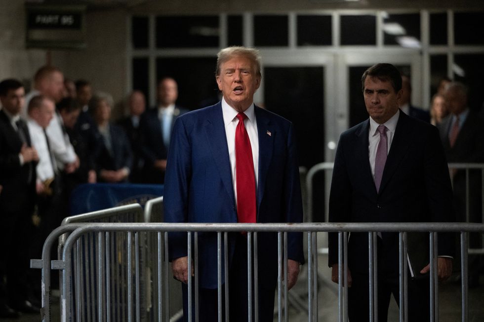 Donald Trump speaks to members of the media at Manhattan criminal court ahead of his trial