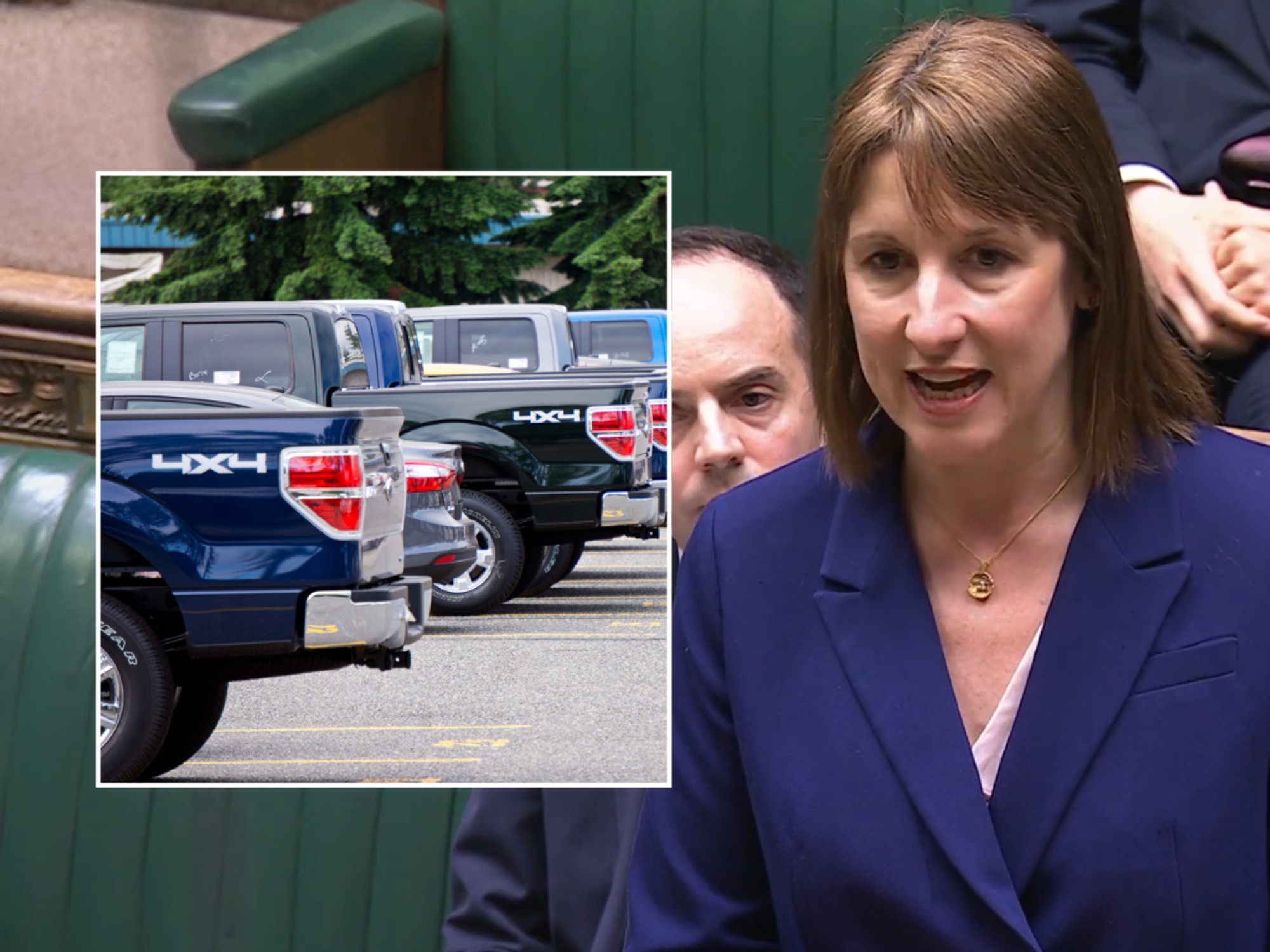Double cab pick-up truck and Chancellor Rachel Reeves