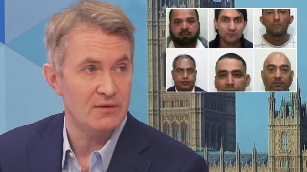 Douglas Murray with an inset of rape gang members