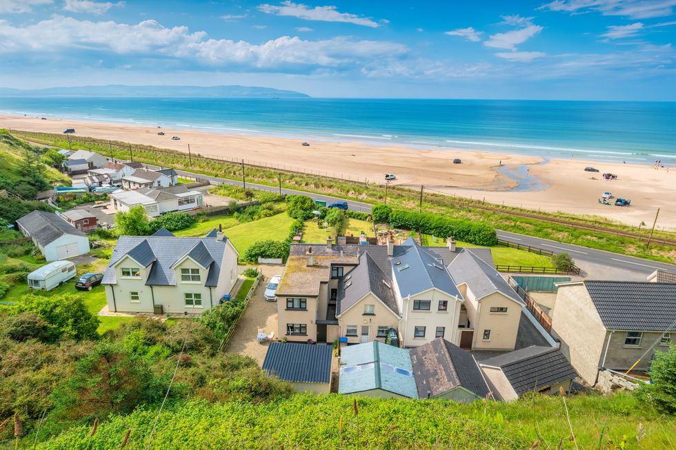 Downhill Beach and houses in Northern Ireland