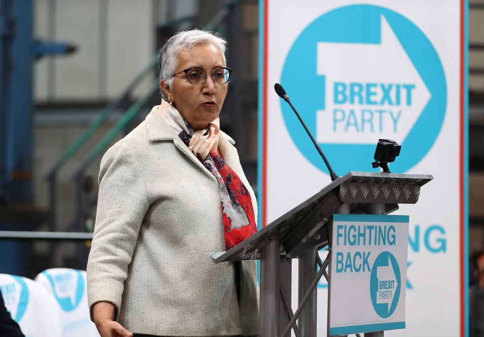Dr Alka Sehgal Cuthburt speaks at the launch of the Brexit Party at BG Penny & Co on April 12, 2019