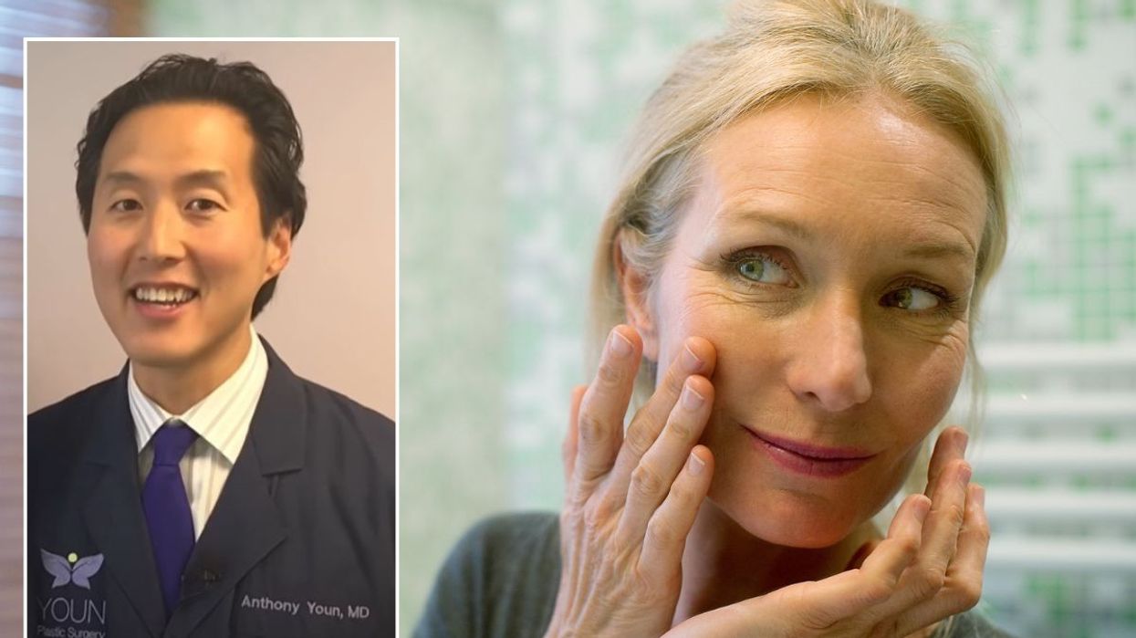 Dr Anthony Youn / Woman examining skin in mirror