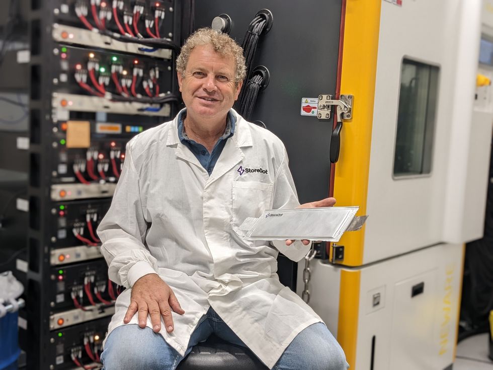 Dr Myersdorf with the electric car battery