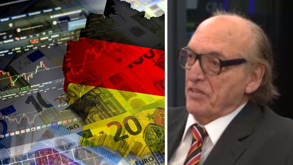 Dr Roger Gewolb and chart and map of Germany in flag colours