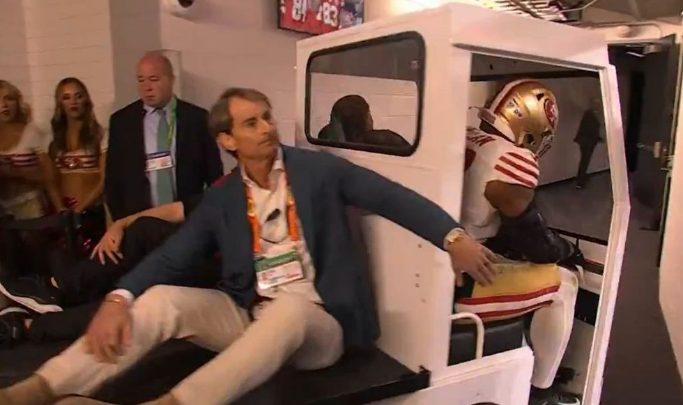 Dre Greenlaw was seen heading off on a cart