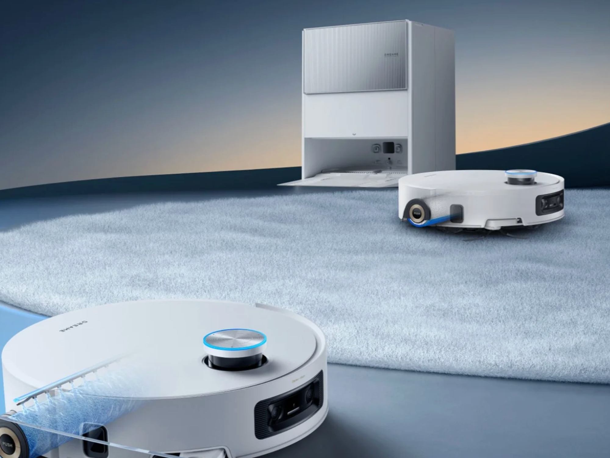 Dreame Aqua10 Ultra Roller Complete vacuum displayed vacuuming carpet